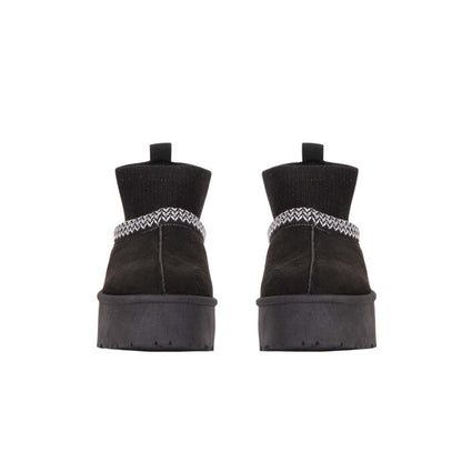 Faux Suede Knit Ankle Ugg Boots – Black (SR-3534)