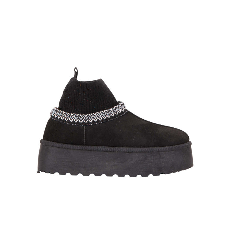 Faux Suede Knit Ankle Ugg Boots – Black (SR-3534)