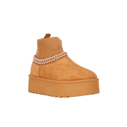 Faux Suede Knit Ankle Ugg Boots – Camel Brown (SR-3534)