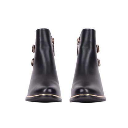 Pu Leather Double Buckle Half Boots – Black (SR-3538)