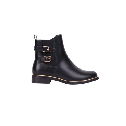 Pu Leather Double Buckle Half Boots – Black (SR-3538)