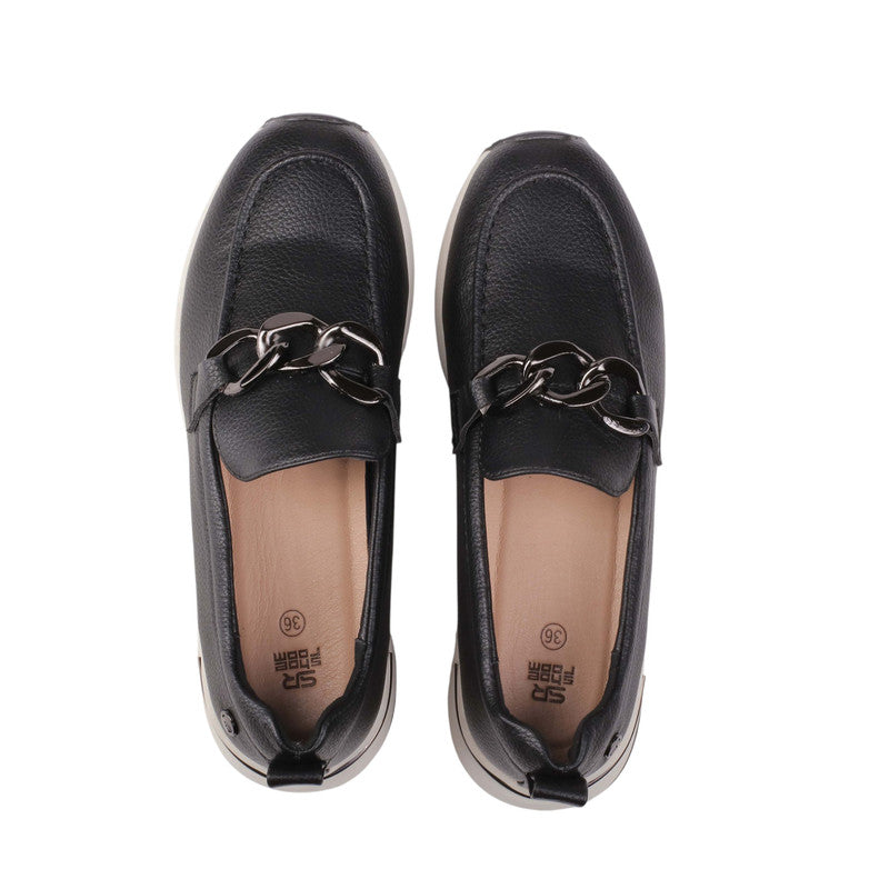 Pu Leather Chain Detail Loafers – Black (SR-3544)