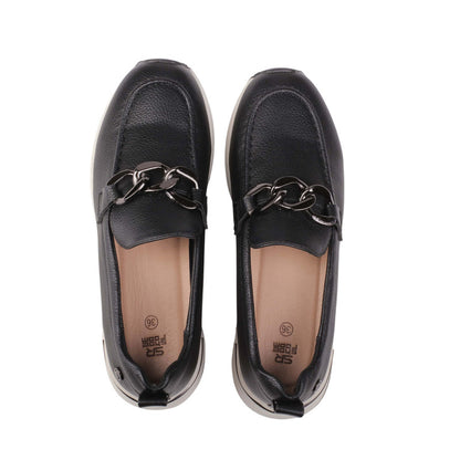 Pu Leather Chain Detail Loafers – Black (SR-3544)