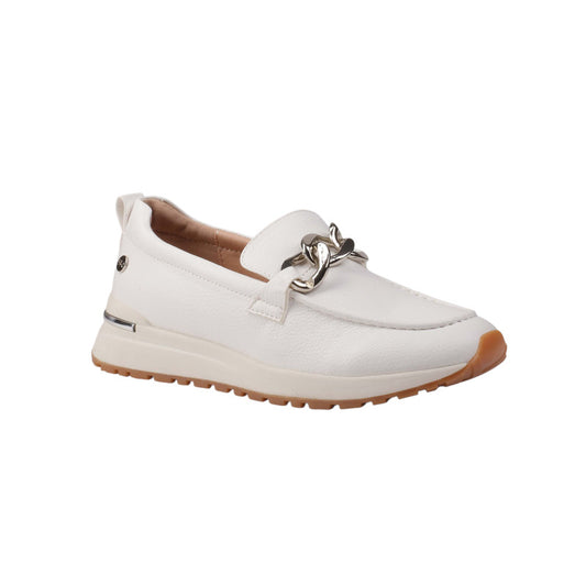 Pu Leather Chain Detail Loafers – White (SR-3544)