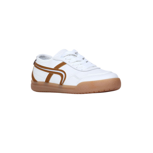 PU Leather Contrast Trim Sneakers - White & Camel