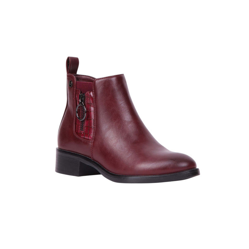 Pu Leather Croc-Accent Half Boots – Maroon (SR-3559)