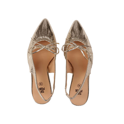 Pu Leather Textured Slingback Heels – Light Champagne (SR-3561)