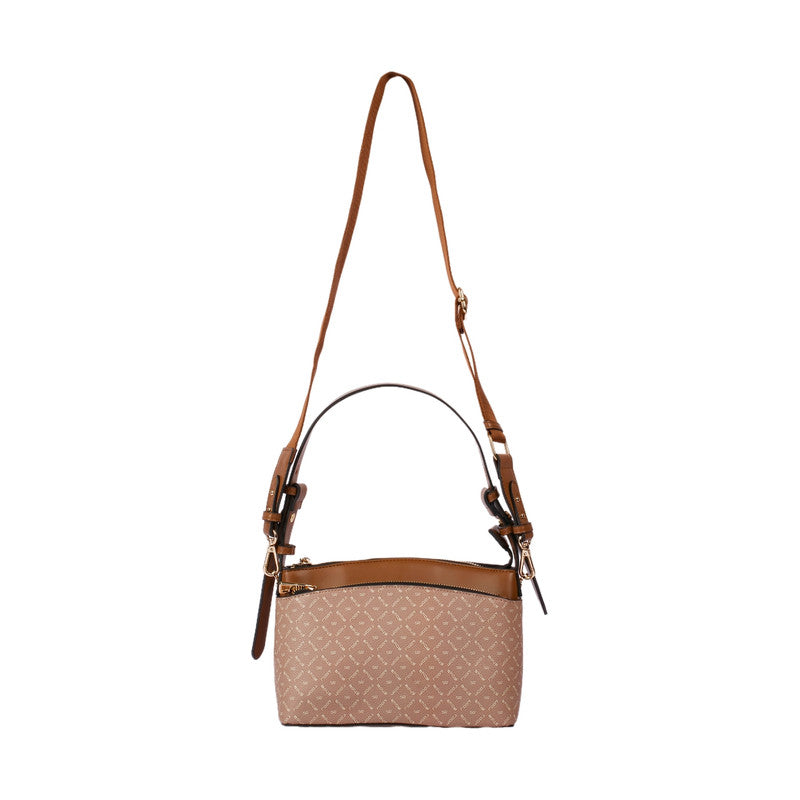 Pu Leather Geometric Pattern Shoulder Bag – Beige (SR-B1626)