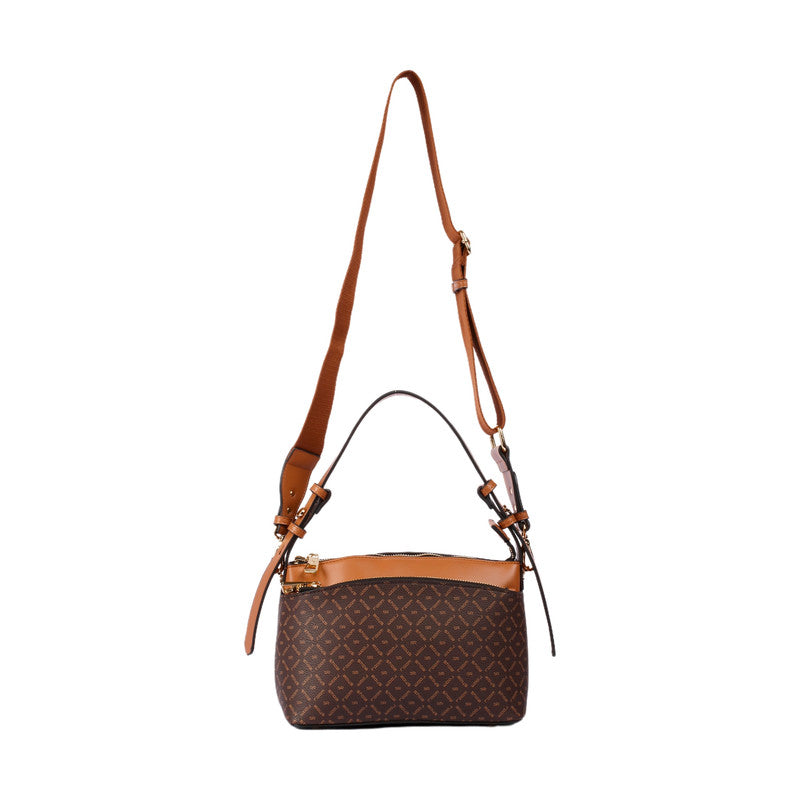 Pu Leather Geometric Pattern Shoulder Bag – Brown (SR-B1626)