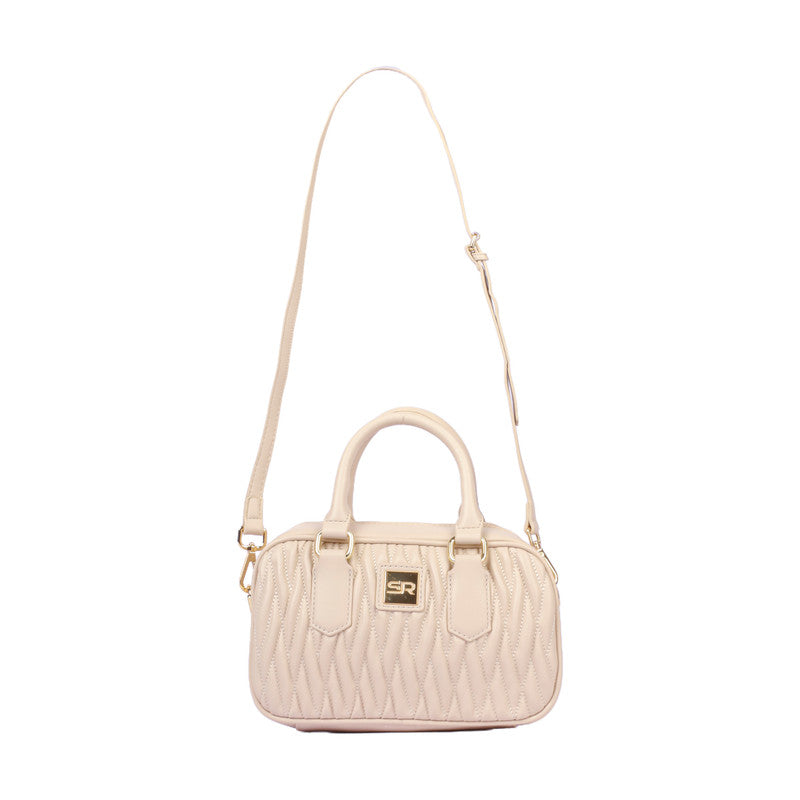 Faux Leather Quilted Crossbody Handbag - Beige