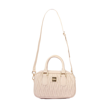 Faux Leather Quilted Crossbody Handbag - Beige