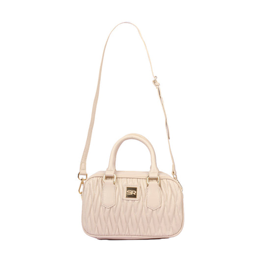 Faux Leather Quilted Crossbody Handbag - Beige