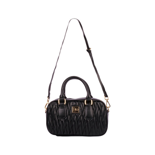 Faux Leather Quilted Crossbody Handbag - Black