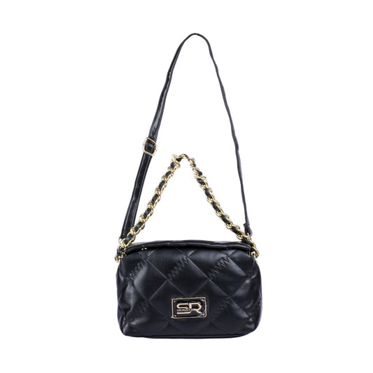 Faux Leather Quilted Chain Shoulder Bag - Black