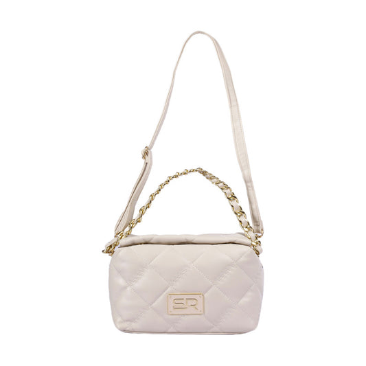 Faux Leather Quilted Chain Shoulder Bag - Light Beige
