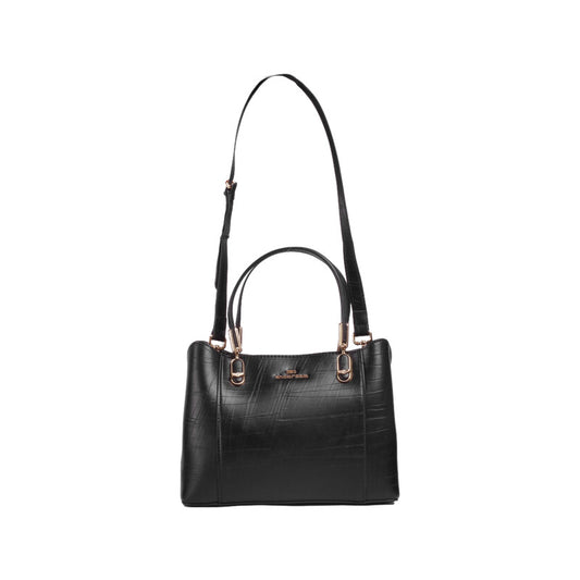 Faux Leather Structured Shoulder Bag - Black