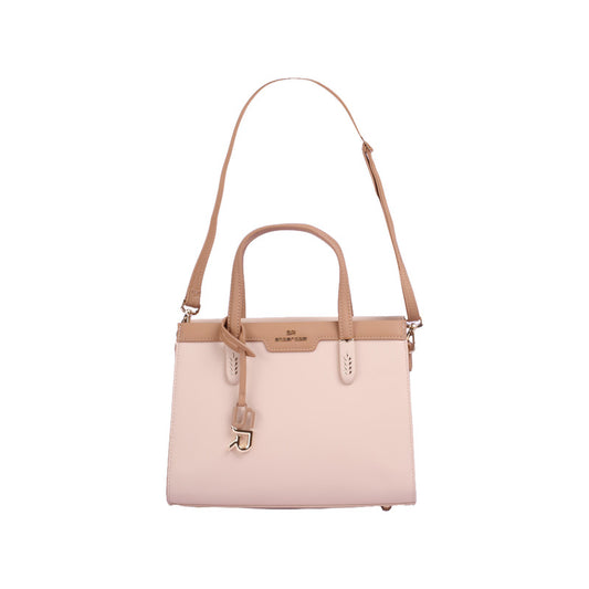 Faux Leather Structured Tote Bag - Beige