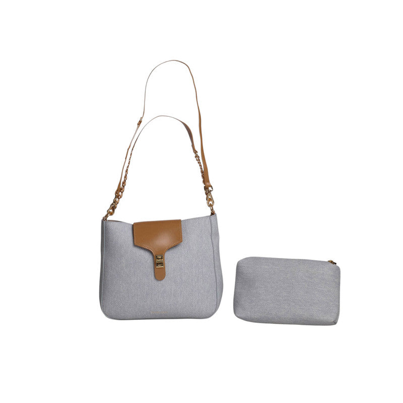 Pu Leather Two-Tone Flap Shoulder Bag - Grey