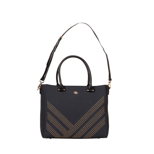 Faux Leather Textured Studded Tote Bag - Black