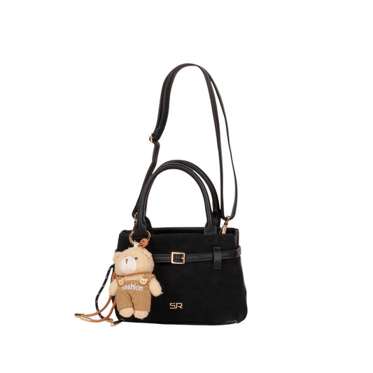 Suede PU Leather Solid Satchel Bag – Black