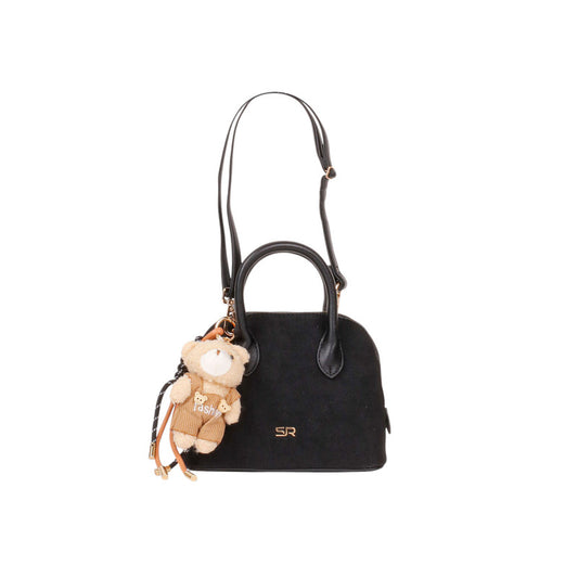 Faux Leather Mini Teddy Charm Handbag - Black