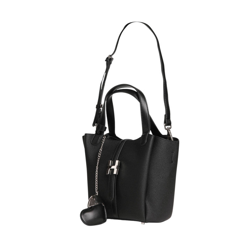 Pu Leather Textured Tote Bag – Black (SR-B1958)