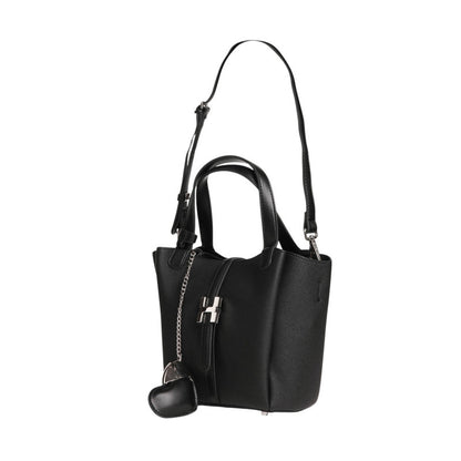 Pu Leather Textured Tote Bag – Black (SR-B1958)