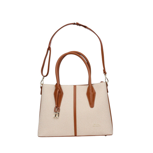 PU Leather Two-Tone Hand Bag – Beige