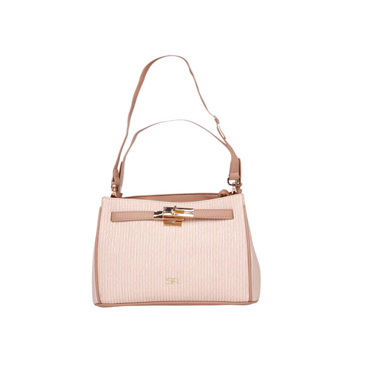 Textured PU Leather Shoulder Bag - Beige