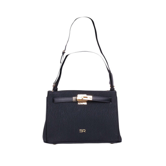 Textured PU Leather Shoulder Bag - Black