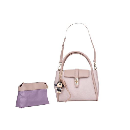 Textured PU Leather Two-Piece Handbag Set – Beige