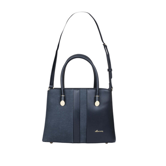 Textured PU Leather Structured Handbag – Dark Navy