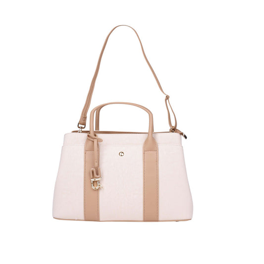 Textured PU Leather Structured Handbag – Beige