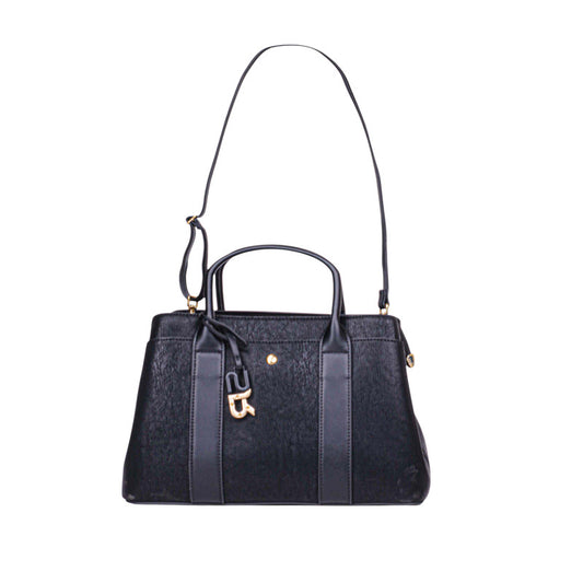 Textured PU Leather Structured Handbag – Black