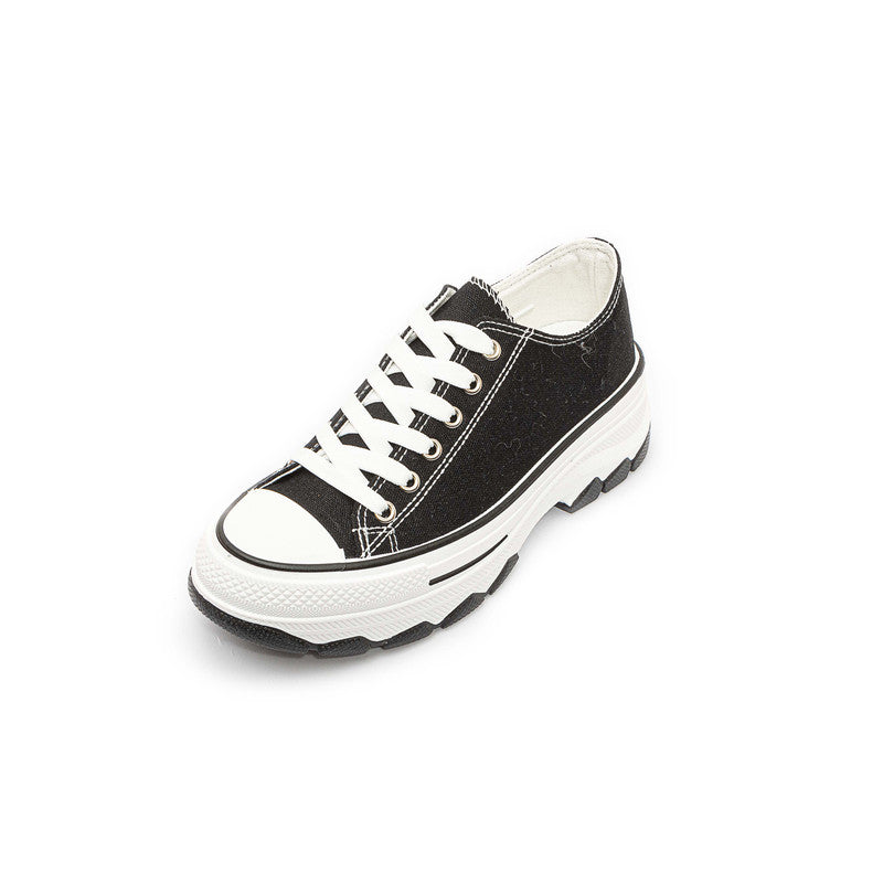 Canvas Lace-Up Flat Sneakers – Black (SR-3047)