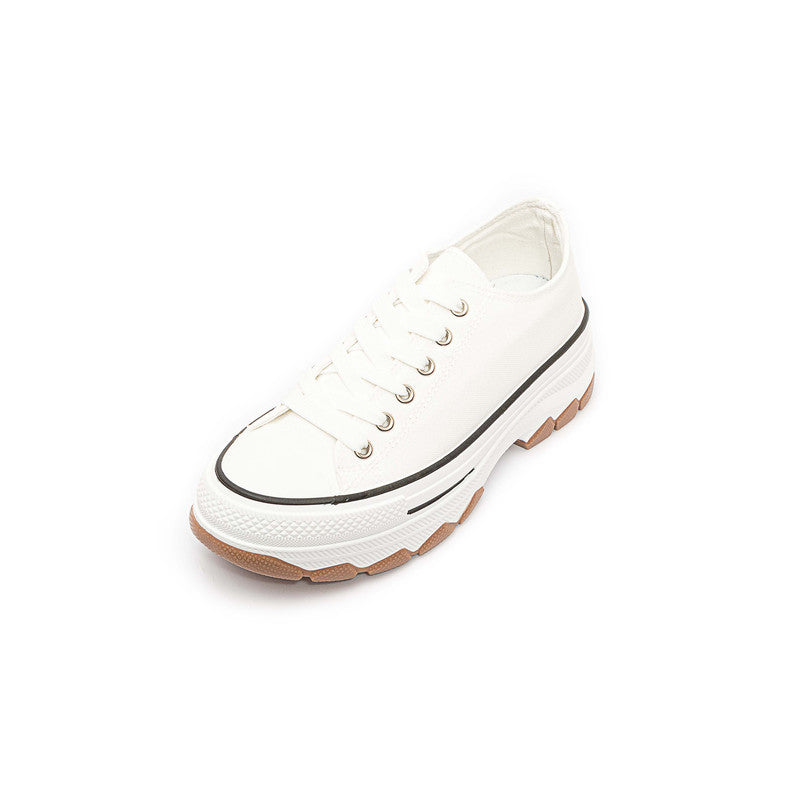 Canvas Lace-Up Flat Sneakers – White (SR-3047)