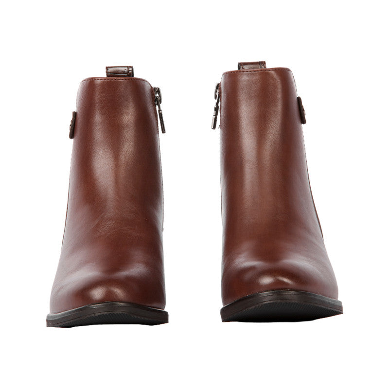 Pu Leather Plain Half Boots – Brown (SR-3326)