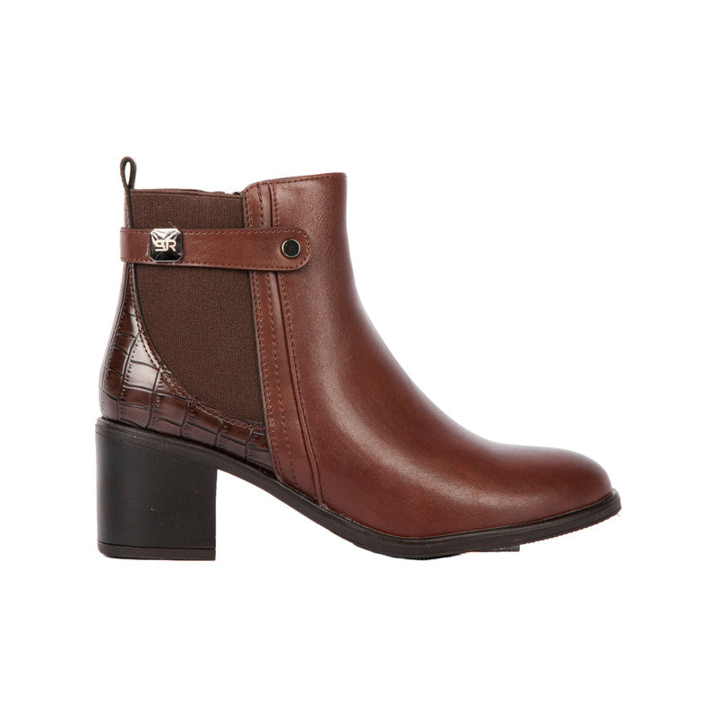 Pu Leather Plain Half Boots – Brown (SR-3326)