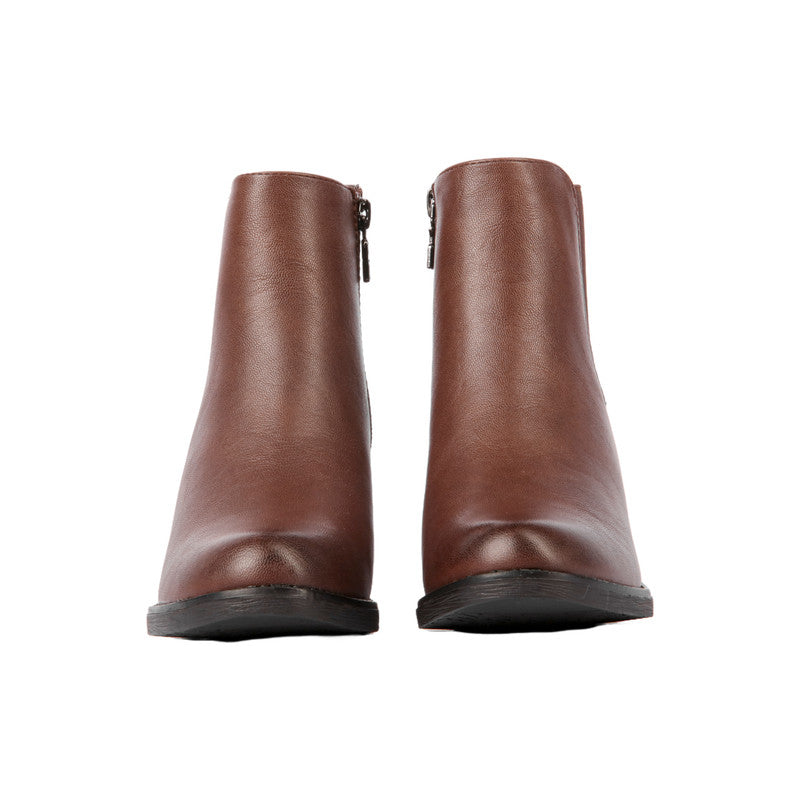 Pu Leather Plain Half Boots – Brown (SR-3327)