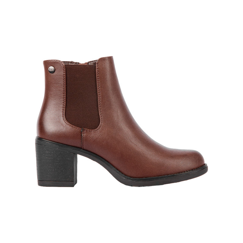 Pu Leather Plain Half Boots – Brown (SR-3327)