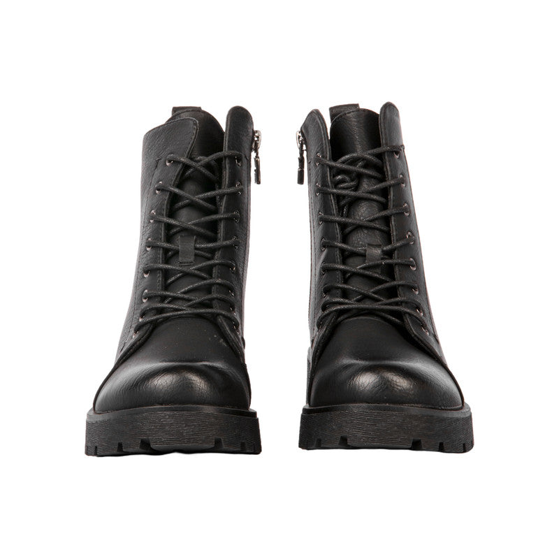 Pu Leather Textured Half Boots – Black (SR-3329)