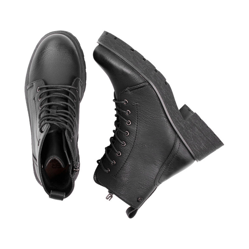 Pu Leather Textured Half Boots – Black (SR-3329)