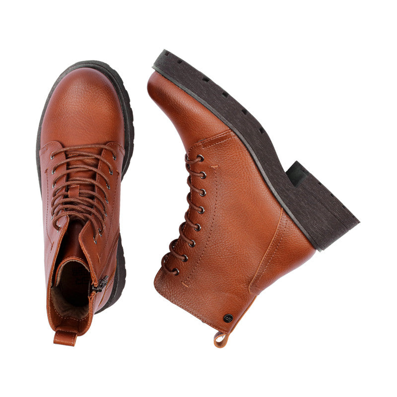 Pu Leather Textured Half Boots – Brown (SR-3329)