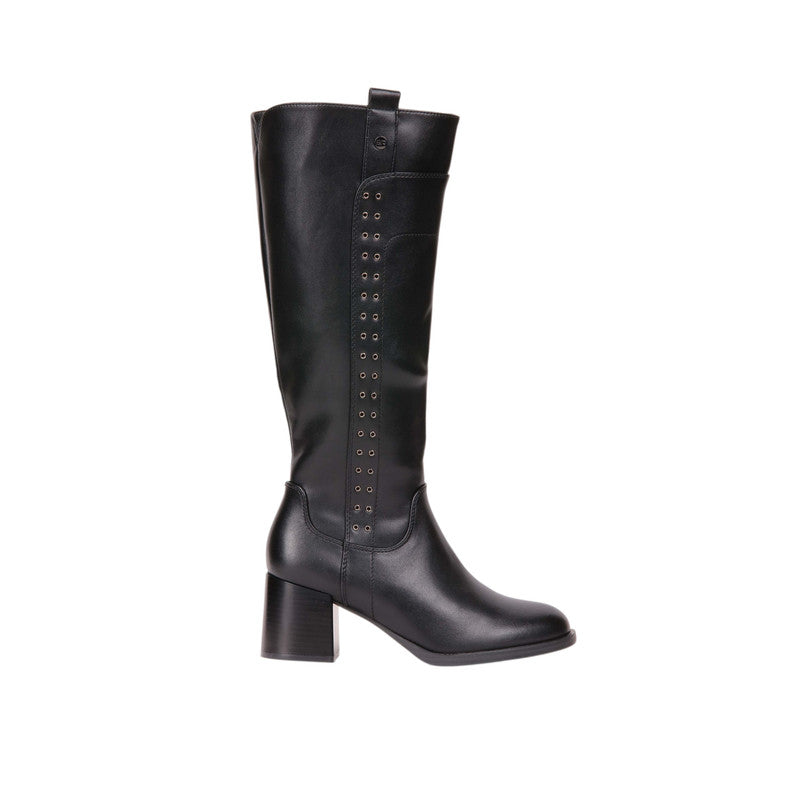 Pu Leather Studded Tall Boots – Black (SR-3553)