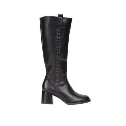 Pu Leather Studded Tall Boots – Black (SR-3553)