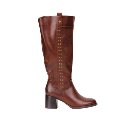 Pu Leather Studded Tall Boots – Brown (SR-3553)