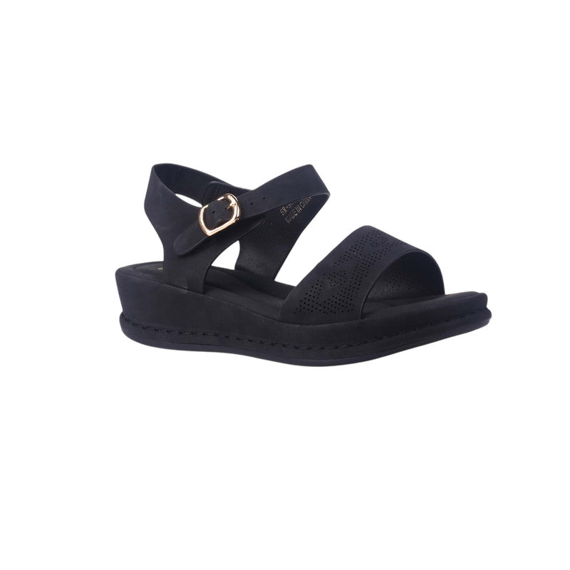 Perforated Adjustable Flat Sandals – Black (SR-3611)