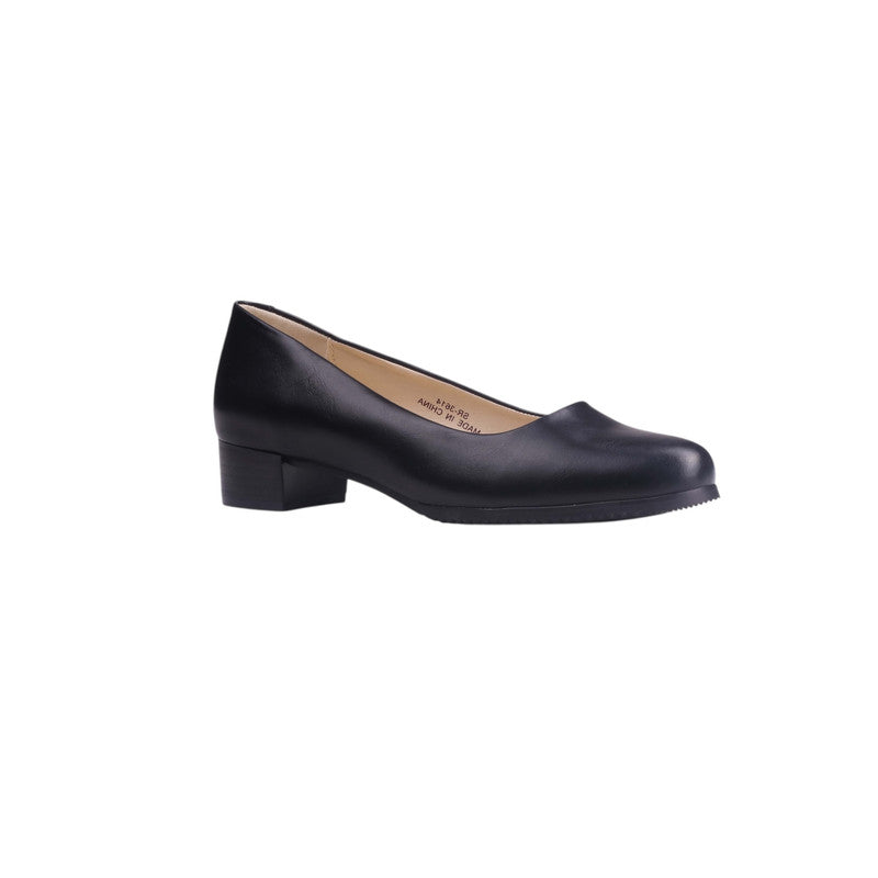 Solid Rounded Block Heel Pumps – Black (SR-3614)