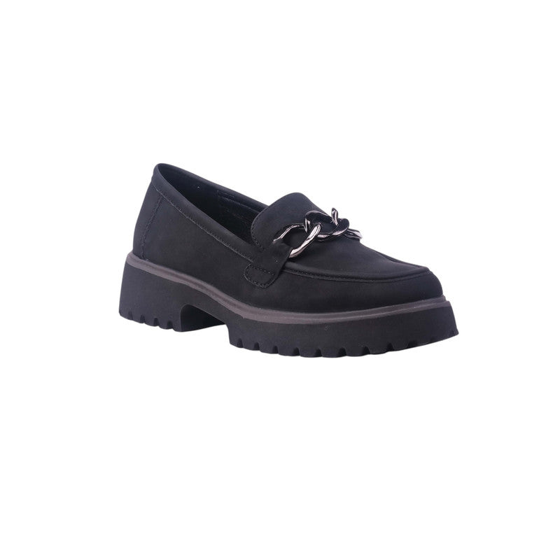 Smooth Chain Detail Lug Sole Loafers – Black (SR-3615)