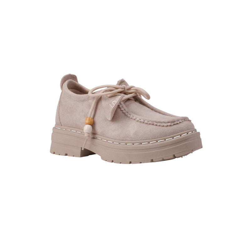 Minimal Lace-Up Platform Casual Shoes – Beige (SR-3630)